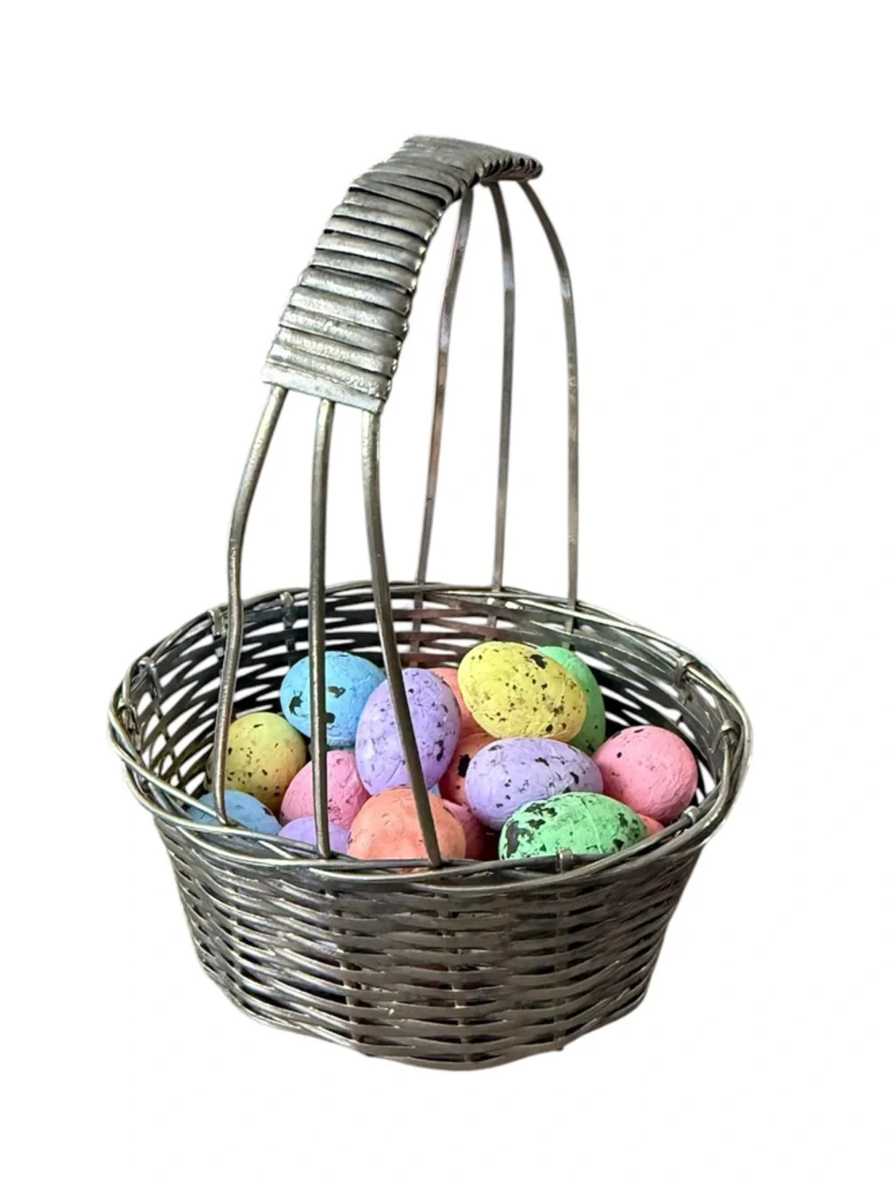 Mini Metal Easter Basket with Multicolor Eggs - Decorative Holiday Collectible